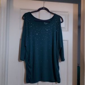 Lane Bryant Green Cold Shoulder Light Sweater 14/16